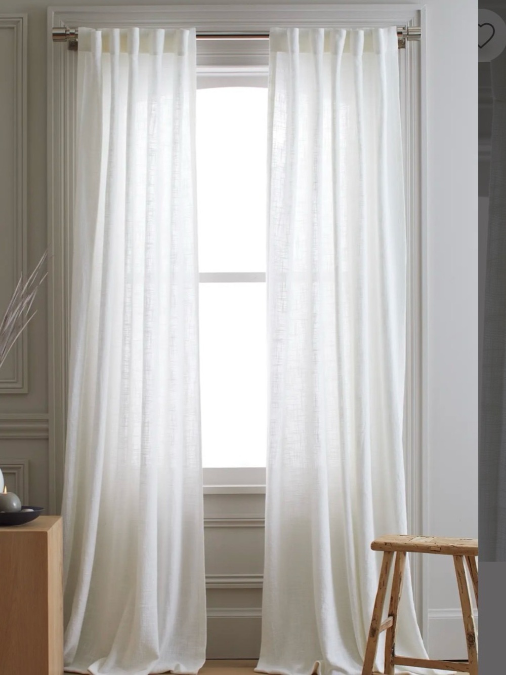 Quince Cotton Sheer Curtain Set of 2 White 48 x 84 New